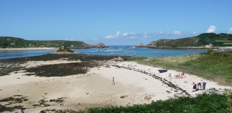 Tresco flats near low tide, looking towards our mooring