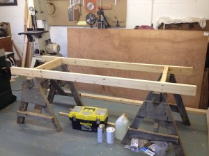 The building frame on trestles.