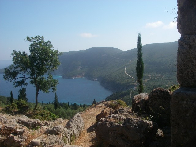 Looking down to the sea from one of the archaeological excavations on Ithaca