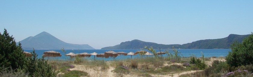 Low dunes behind a long sandy beach, north end of Navarino Bay.