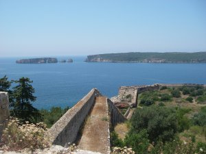 Site of the naval battle at the entrance to Navarino Bay, seen from the Otttoman fort at Pylos.