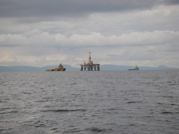 Oil rig under tow, Moray Firth
