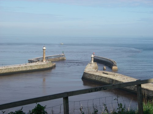 The entrance to Whitby Harbour